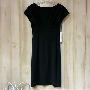 Calvin Klein NWT Black Sheath Cap Sleeve Dress Sz 6 LBD Gold Zipper